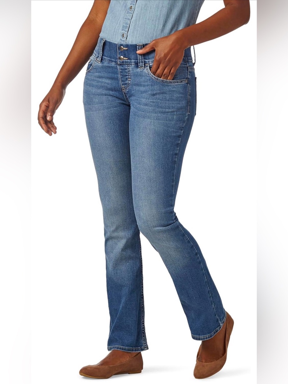 Lee Riders indigo pull on waist smoother boot cut jeans size 10P NWT!!